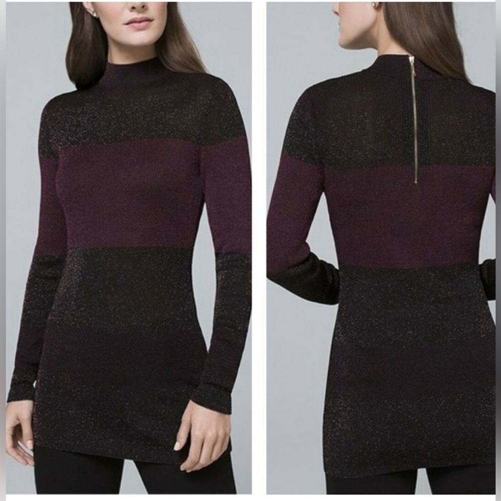 White House Black Market NWT black and plum long sleeve mini party dress large
